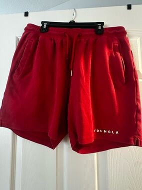 YoungLA Men’s Red Fleece Pull-On Shorts